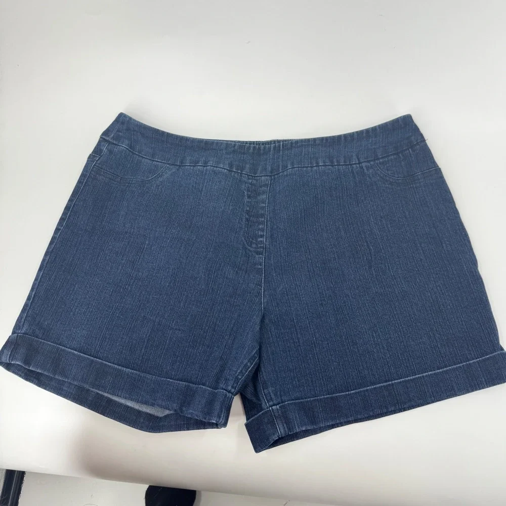 Soft Surroundings Dark Wash Pull‎ On Denim Shorts Cuffed Hem PXL Dark Indigo